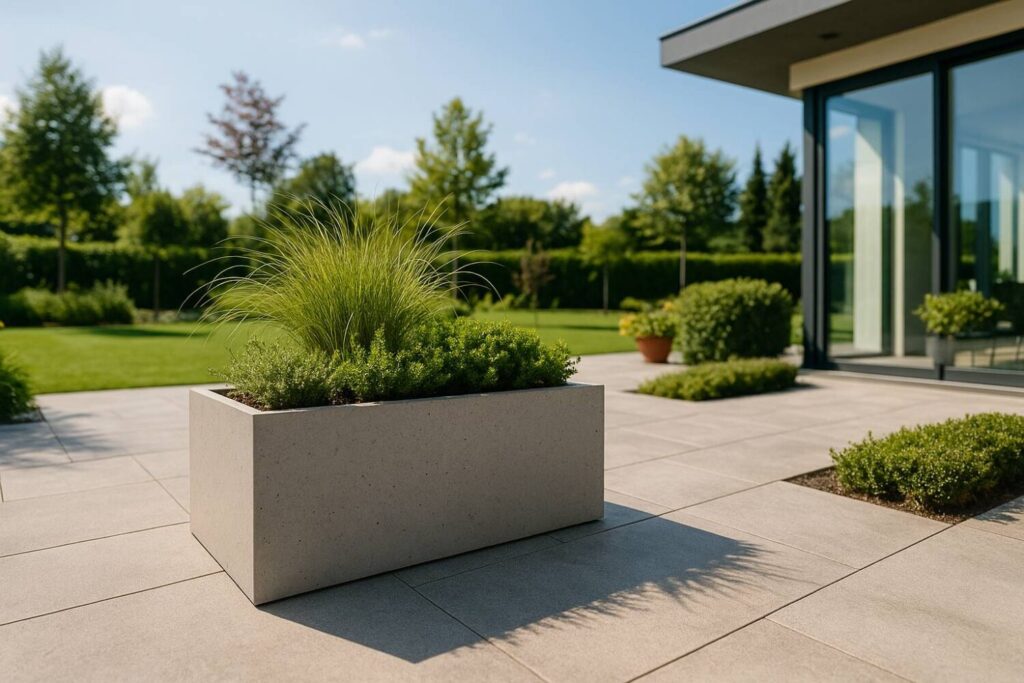 donica betonowa w ogrodzie